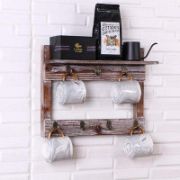 August Grove Wall Mounted Cup Rack With Shelf,Coffee Mug Holder Wood Cup Organizer With 7 Hooks (Wood)