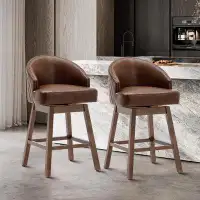 Corrigan Studio Retro style, wooden frame, set of two bar stools with footrest and swivel