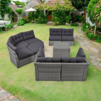 Wildon Home® Grey Rattan Daybed Sectional Outdoor Furniture Set With Concealable Seats And Centre Table Weather-resistan