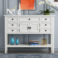 Longshore Tides 44.5'' Modern Console Table Sofa Table For Living Room With 7 Drawers, 1 Cabinet And 1 Shelf,Navy Blue