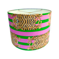 Bungalow Rose Katherine - Striped Drum Lamp Shade with Tiger Print
