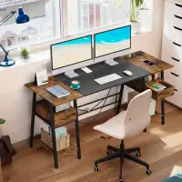 17 Stories 47.2"W Rectangle Computer Desk With Power Outlets/Storage Drawers/Shelves