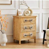 Latitude Run® Accent Storage Cabinet Retro Wooden Chest With 3 Drawers And Metal Handles