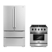 Cosmo Cosmo 3 Piece Kitchen Appliance Package with French Door Refrigerator , 30'' Gas Freestanding Range