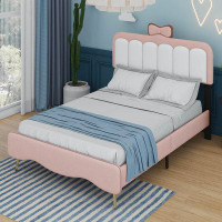 House of Hampton Full Size Velvet Princess Bed With Bow-Knot Headboard