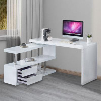 Brayden Studio White Computer Desk With 2 Drawers And Bookshelf