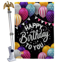 Breeze Decor Birthday To You - Impressions Decorative Aluminum Pole & Bracket House Flag Set HS115150-BO-02