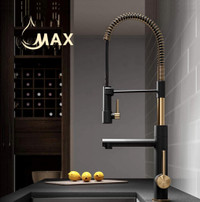 Kitchen Faucet Chef Style Pre-Rinse Spring Spout 24 With Pot Filler Pull-Down Two Function Matte Black/Brushed Gold