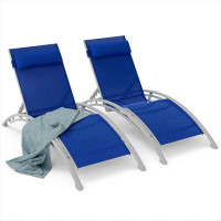 Rosecliff Heights Outdoor Chaise Lounge Set Of 2 Patio Recliner Chairs With Adjustable Backrest And Removable Pillow For