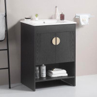 Ebern Designs 24" Bathroom Vanity,with White Ceramic Basin,two Cabinet Doors With Black Zinc Alloy Handles,solid Wood,ex