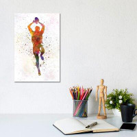 East Urban Home Rugby Man Player In Watercolor IV - Wrapped Canvas Print