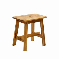 Loon Peak Wooden Stool, Rectangular Top Chair, Living Room Bedside Stool, 350 Pound Load-Bearing Capacity, Natural Colou