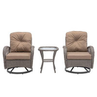 Wildon Home® Wicker Outdoor Rocking & Swivel Chair 3-Piece Set With Cushions