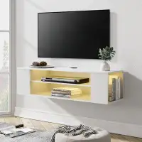 Wrought Studio Yellow Light Floating TV Stand Wall Mounted, Floating TV Media Console With Storage Shelf For Living Room