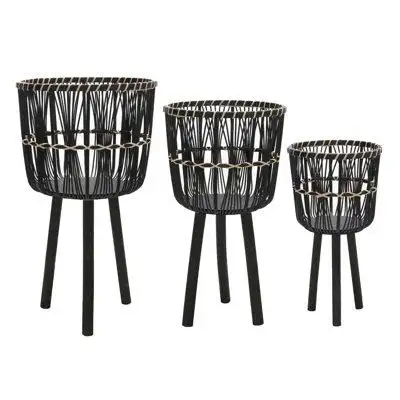 George Oliver Set Of 3 Round Bamboo Planters