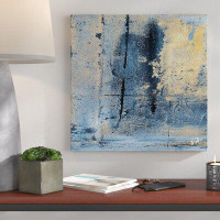 Wrought Studio 'Gold on Blue Square I' Acrylic Painting Print on Canvas
