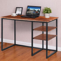 Wenty 45 Inch Metal Frame Desk Desks With Wooden Top And 2 Side Shelves