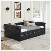 Canora Grey Daybed with Trundle Upholstered Tufted Sofa Bed, with Button and Copper Nail