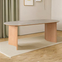 Loon Peak 62.99" White+Burlywood Oval Sintered Stone tabletop Dining Table