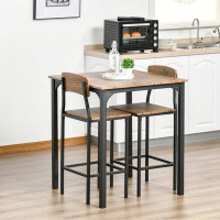 Audiohome 3 Piece Bar Table Set, Industrial Counter Height Dining Table Set, Bar Table & Chairs With Steel Legs & Footre