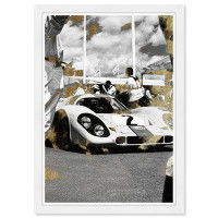 Mercer41 Transportation Gold and Black Race Car Modern Black Paper Wall Art Print