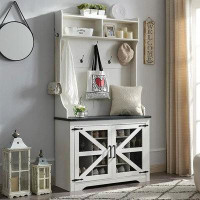 T4TREAM T4TREAM Farmhouse Hall Tree With 12 Shoe Cubbies & 7 Coat Hooks,Entryway Storage Bench With Coat Rack, White