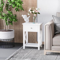 Breakwater Bay Homcom Farmhouse Side Table With Storage Drawer, Open Shelf, And X-frame - White Bedside Table For Living