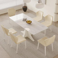 Great Deals Trading 6 - Person Sintered Stone + Steel Dining Table Set