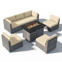 Latitude Run® Larvell 7 Piece Rattan Complete Patio Set with Cushions