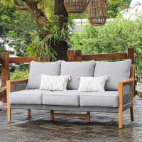 Birch Lane™ Chauncie 76.25" Wide Outdoor Teak Rectangle Patio Sofa with Cushions