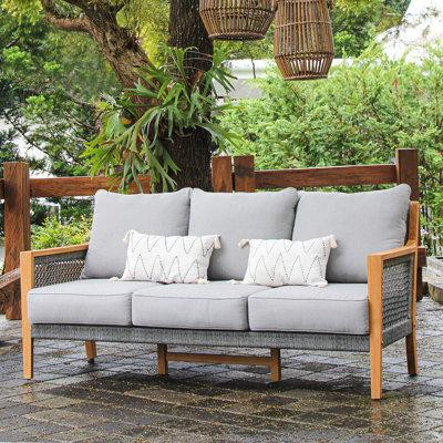Birch Lane™ Chauncie 76.25" Wide Outdoor Teak Rectangle Patio Sofa with Cushions in Couches & Futons