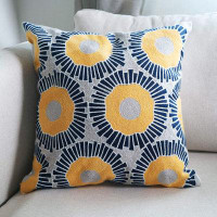 Bungalow Rose Vibrant Yellow And Blue Embroidery Decorative Cotton Throw Pillow Covers