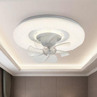 Wrought Studio 18 In. Modern 360-Degree Oscillating Flush Mount White Ceiling Fan With Dimmable LED Light And Remote APP
