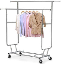 NEW COMMERCIAL DOUBLE RAIL HEAVY DUTY CLOTHING DISPLAY RACK 4320411