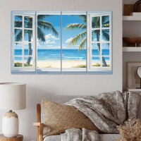 Highland Dunes Oceanview Through Open White Window I - Coastal Canvas Art Print - 4 Panels