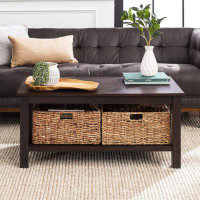 Bay Isle Home™ 2-TIER COFFEE TABLE WITH RATTAN BASKETS