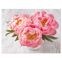 Design Art Peony Flowers on White Floor - Wrapped Canvas Graphic Print