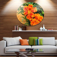 Design Art 'Marigold Flower on Wooden Background' Oil Painting Print on Metal