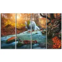 Made in Canada - Design Art 'Fast Flowing Fall River in Forest' 4 Piece Graphic Art on Wrapped Canvas Set