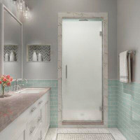 Aston Kinkade XL 27.25" - 27.75" W x 80" H Hinged Frameless Shower Door with Ultra-Bright Frosted Glass