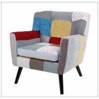 George Oliver Patchwork Accent Chair, Mid Century Modern Fabric Club Chair For Bedroom Comfy, Colourful Single Sofa Chai