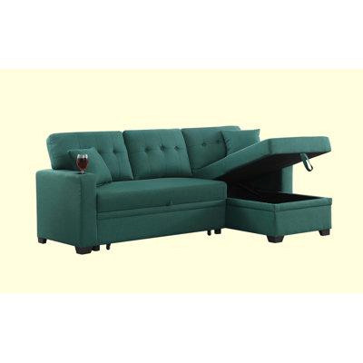 Ebern Designs 82" Width Sectional With Storage Chaise And Cupholder Armrest in Couches & Futons