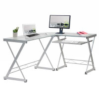 Wrought Studio L-Shaped Tempered Glass Top Computer Desk