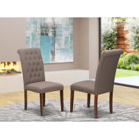 East West Furniture BRP3T18 Bremond Dining Chairs - Dark Coffee Colour Linen Fabric, Wooden Mahogany Finish Legs Modern