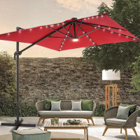 Arlmont & Co. 10×8FT LED Cantilever Umbrella with Solution-Dyed Fabric, Aluminum Frame, and 360° Rotation