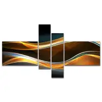 East Urban Home '3D Gold Waves in Black' Graphic Art Print Multi-Piece Image on Canvas