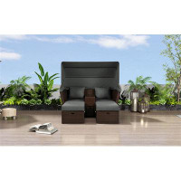 wendeway 2-Seater Outdoor Patio Daybed Outdoor Double Daybed Outdoor Loveseat Sofa Set With Foldable Awning And Cushions