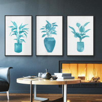 Wexford Home Watercolor House Plant IV Framed On Canvas 3 Pieces Set