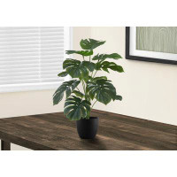 Primrue Artificial Plant, 24" Tall, Monstera, Indoor, Table, Greenery, Potted, Real Touch, Green Leaves