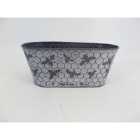 Gracie Oaks Black Bees On White Washed Honey Comb Pattern Metal Planter